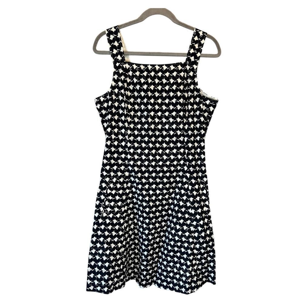 Theory Women's Black White Cotton Printed Wide Strap Back Zip Mini Dress Size 12